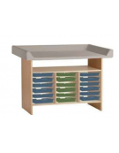 TAVOLO FASCIATOIO CON 15 CASSETTI IN PLASTICA - cm 120x75x85h - CONFORME AI CAM