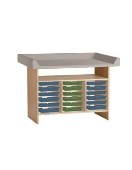 TAVOLO FASCIATOIO CON 15 CASSETTI IN PLASTICA - cm 120x75x85h - CONFORME AI CAM