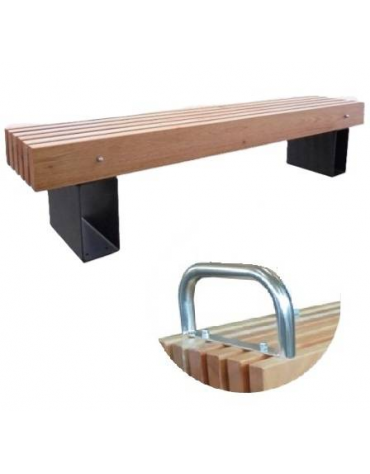 Panchina senza schienale con legno di pino, in acciaio zincato e verniciato - Con braccioli - cm 200x40x45h