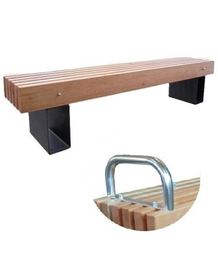 Panchina senza schienale con legno di pino, in acciaio zincato e verniciato - Con braccioli - cm 200x40x45h