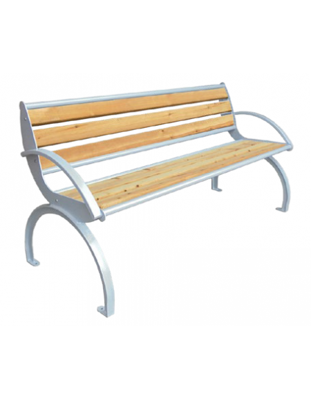 Panchina con seduta e schienale con doghe in legno di pregio, struttura e braccioli in acciaio zincato e verniciato - cm L.169,6
