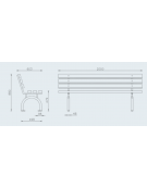 Panchina con braccioli, struttura in acciaio zincato e verniciato, schienale e seduta in doghe di legno di pino - cm L.200