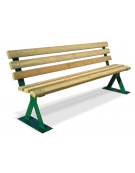 Panchina con schienale in doghe di legno di pregio, struttura e braccioli in acciaio zincato e verniciato - cm 200x52,4x86h