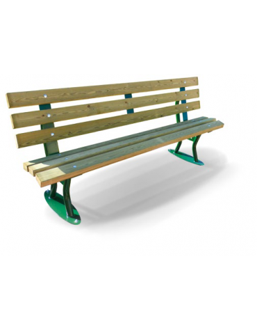 Panchina con braccioli in acciaio zincato e verniciato, seduta e schienale con doghe in legno di pregio - cm 200x57,8x82,4h