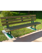 Panchina con braccioli in acciaio zincato e verniciato, seduta e schienale con doghe in legno di pregio - cm 200x57,8x82,4h