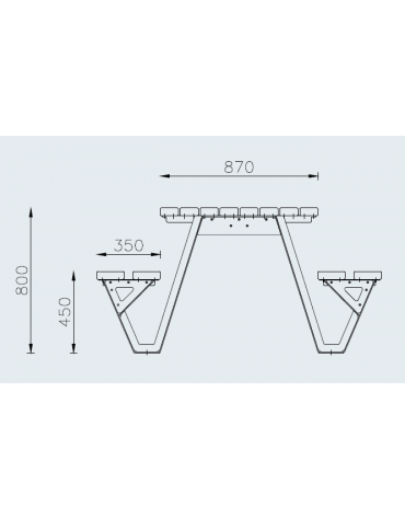Set composto da tavolo rettangolare e due panchine piane, struttura in acciaio, tavolo con doghe in legno pino - cm L.200
