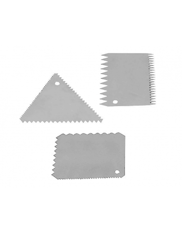 Set 10 raschietti in acciaio inox con pettini decoratori - mm 100x100