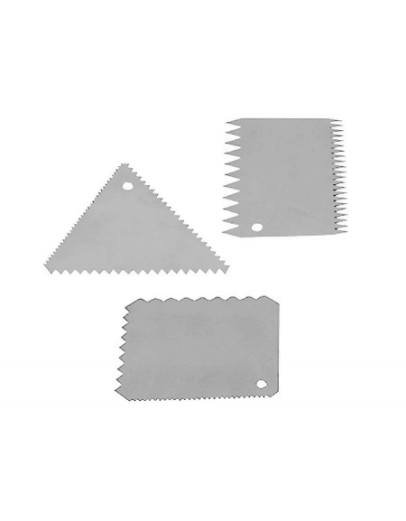 Set 10 raschietti in acciaio inox con pettini decoratori - mm 100x100