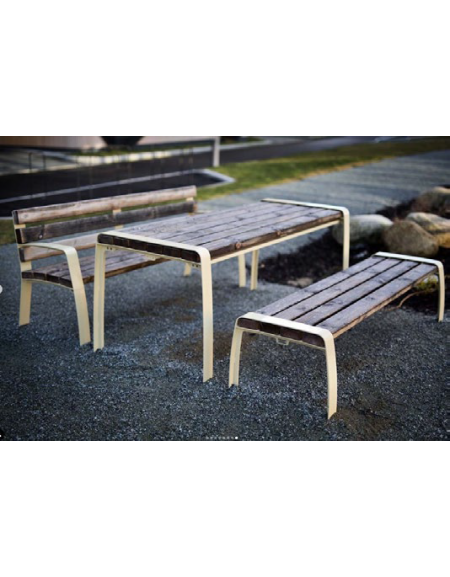 Set inclusivo composto da 1 tavolo e 2 panchine senza schienale, con doghe in legno di pino, struttura in acciaio  - cm L.180