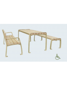 Set inclusivo composto da 1 tavolo e 2 panchine senza schienale, con doghe in legno di pino, struttura in acciaio  - cm L.180