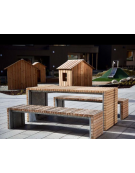 Set composto da 1 tavolo e 2 panchine piane con doghe in legno di pino, struttura in acciaio zincato verniciato  - cm L. 199