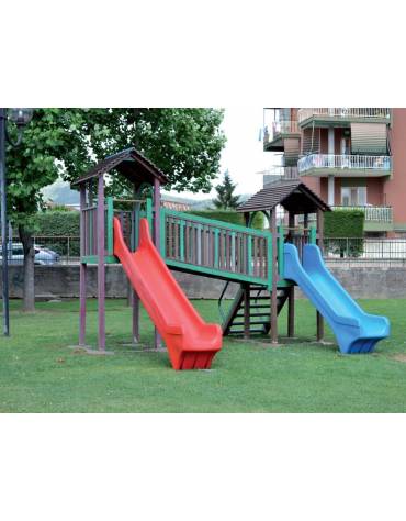 Torretta doppia con doppio scivolo in materiale ecologico di plastica riciclata post-consumo  - Da inghisare interrare