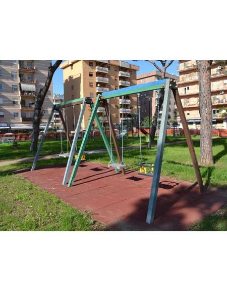 Altalena doppia 2 posti in materiale ecologico di plastica riciclata con sedile piano ed a gabbia - Da inghisare interrare