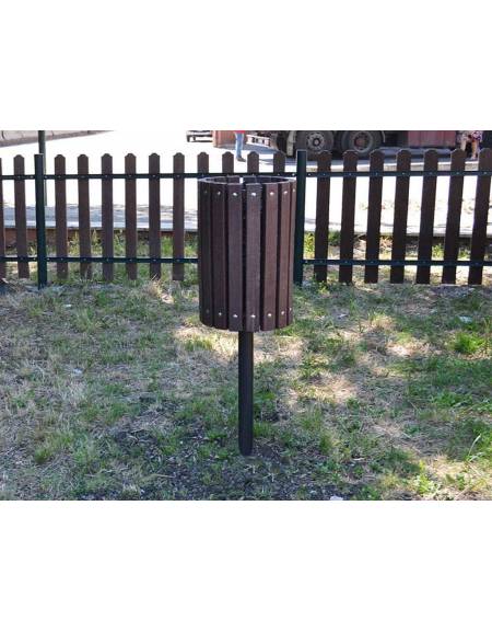 Cestino portarifiuti per esterno con esterno in materiale plastico ecologico riciclato con palo in acciaio da interrare