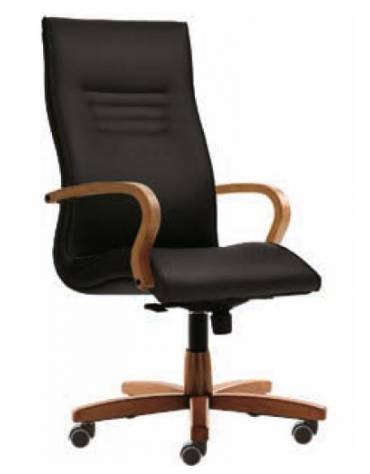 Poltrona presidenziale oscillante con braccioli e base in legno colore noce chiaro o palissandro - Rivestimento categoria D