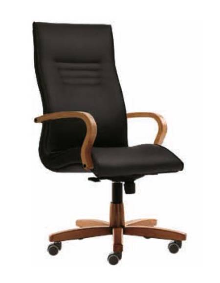 Poltrona presidenziale oscillante con braccioli e base in legno colore noce chiaro o palissandro - Rivestimento categoria D