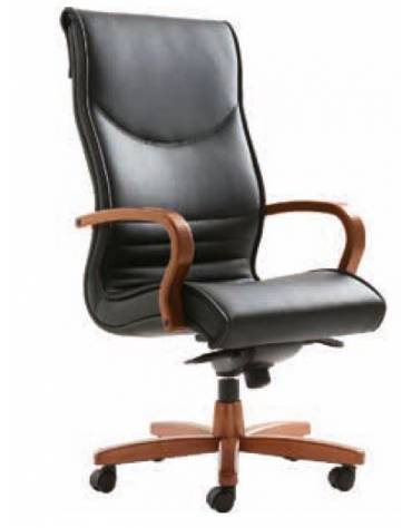 Poltrona direzionale con braccioli e base in legno - movimento oscillante - Rivestimento in similpelle