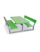 Set con tavolo e due panchine senza schienale, struttura in acciaio, seduta, schienale e tavolo in polietilene - cm L.138,6