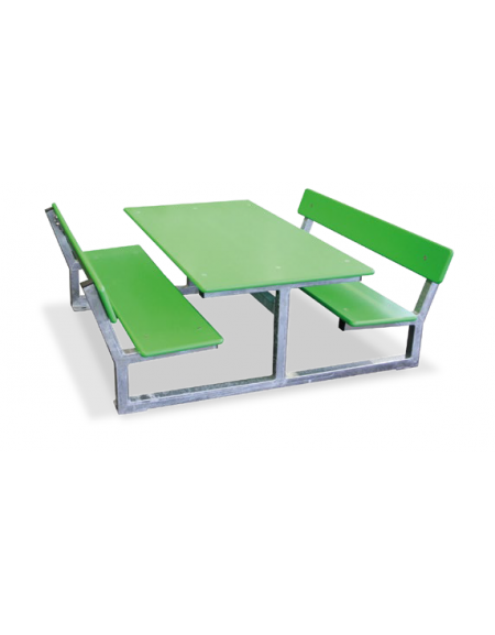 Set con tavolo e due panchine senza schienale, struttura in acciaio, seduta, schienale e tavolo in polietilene - cm L.138,6