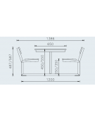 Set con tavolo e due panchine senza schienale, struttura in acciaio, seduta, schienale e tavolo in polietilene - cm L.138,6