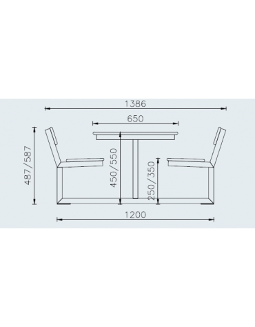 Set con tavolo e due panchine senza schienale, struttura in acciaio, seduta, schienale e tavolo in polietilene - cm L.138,6