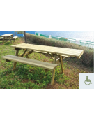 Set accessibile composto da tavolo e 2 panche per pic-nic in legno di conifera nordica impregnata in autoclave – cm 240×73,7h