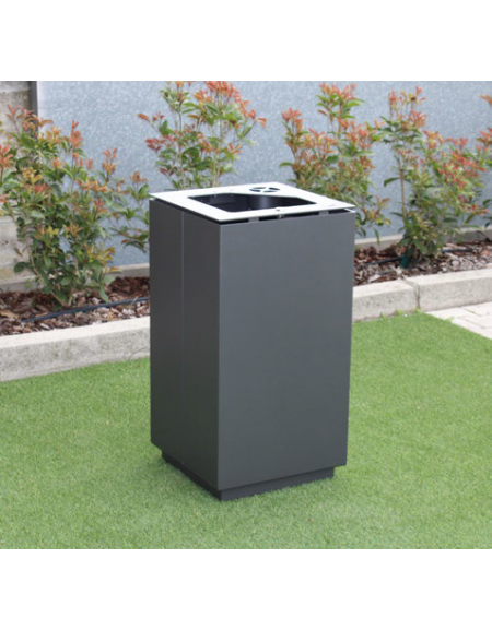 Cestino di forma quadra da lt 80 con base in acciaio inox - con spegnisigarette e contenitore interno - cm 42x42x80,1h