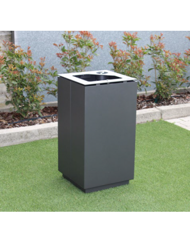 Cestino di forma quadra da lt 80 in acciaio zincato e verniciato - con spegnisigarette e contenitore interno - cm 42x42x80,1h