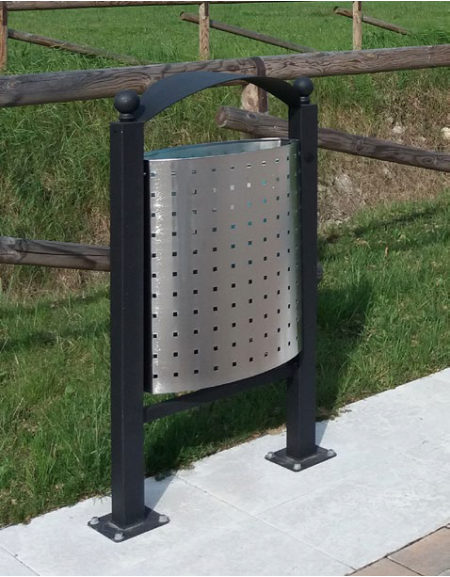 Cestino portarifiuti da esterno recrinabile, in acciaio inox con spegnisigarette - da inghisare - capacità 60 lt