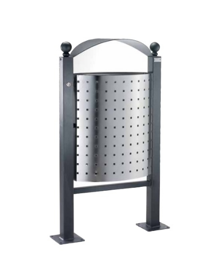 Cestino Lt 60 portarifiuti da esterno recrinabile in acciaio zincato e verniciato con spegnisigarette - da inghisare