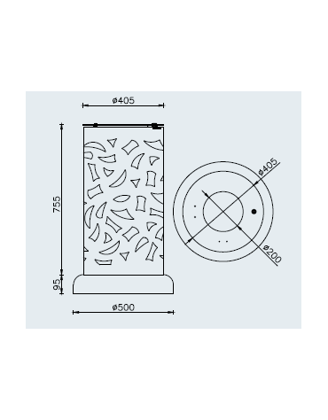 Cestone portarifiuti dal design originale in acciaio zincato e verniciato - base in cemento - Capacità Lt 80 - cm Ø50x75,5h