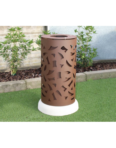 Cestone portarifiuti dal design originale in acciaio zincato e verniciato, con spegnisigarette - base in cemento - Lt 80