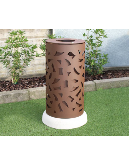 Cestone portarifiuti dal design originale in acciaio zincato e verniciato, con spegnisigarette - base in cemento - Lt 80