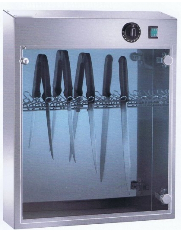 Armadietto sterilizzatore in acciaio inox a raggi UV da 14 coltelli - cm 54x16x64h