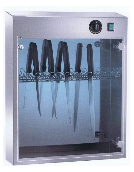 Armadietto sterilizzatore in acciaio inox a raggi UV da 14 coltelli - cm 54x16x64h