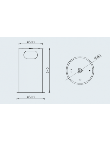 Cestino portarifiuti di forma cilindrica, in acciaio zincato e verniciato, capacità 110 lt - cm Ø59x94h