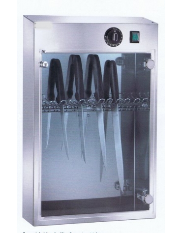 Armadietto sterilizzatore inox elettrico a raggi UV da 10 coltelli - cm 43x16x64h