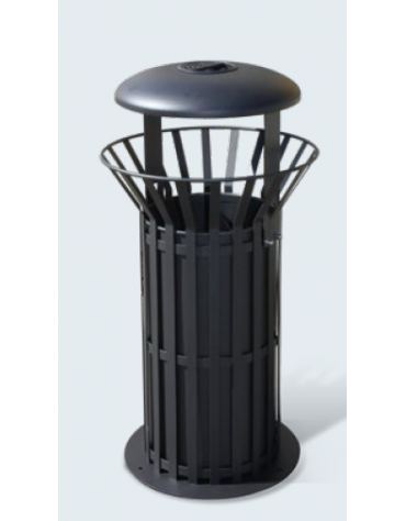 Cestino portarifiuti da 80 lt, di forma cilindrica in acciaio zincato e verniciato - base in ferro, da tassellare - cm Ø57x105,3