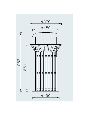Cestino portarifiuti da 80 lt, di forma cilindrica in acciaio zincato e verniciato - base in ferro, da tassellare - cm Ø57x105,3
