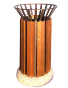 Cestino portarifiuti da 80 lt di forma cilindrica, in acciaio con doghe in legno di pino - base in ferro, da tassellare