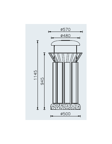 Cestino da 80 lt di forma cilindrica in acciaio zincato e verniciato - base in cemento - rivestito con legno di pino - cm Ø57