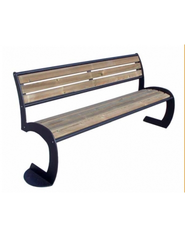 Panchina in acciaio e legno con schienale, con doghe in legno di pregio - cm 189,6x57,3x83,6h
