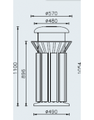 Cestino di forma cilindrica da 80 lt in acciaio zincato e verniciato - base in ferro - rivestito con legno di pregio - cm Ø57