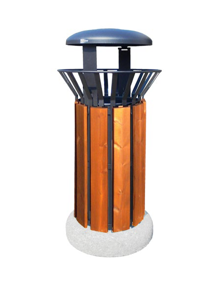 Cestino di forma cilindrica da 80 lt in acciaio zincato e verniciato - base in ferro - rivestito con legno di pino - cm Ø57