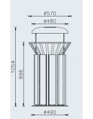 Cestino di forma cilindrica da 80 lt in acciaio zincato e verniciato - base in ferro - rivestito con legno di pino - cm Ø57