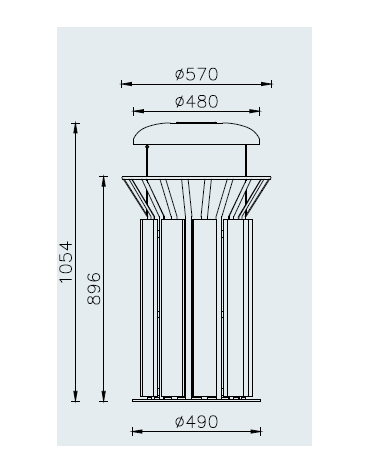 Cestino di forma cilindrica da 80 lt in acciaio zincato e verniciato - base in ferro - rivestito con legno di pino - cm Ø57
