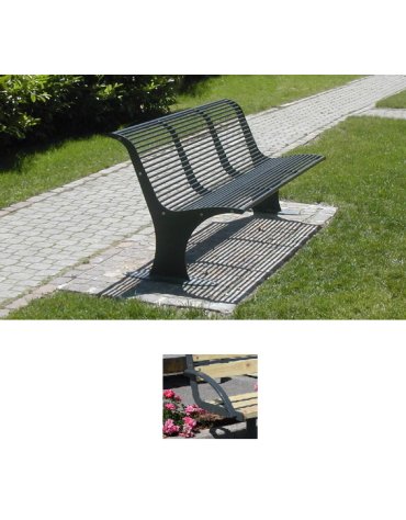 Panchina con schienale e coppia braccioli realizzata interamente in acciaio zincato e verniciato - cm 181,6x83,8x81,4h