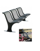 Panchina a tre sedute singole con schienale e coppia braccioli  realizzata in acciaio zincato e verniciato - cm 196