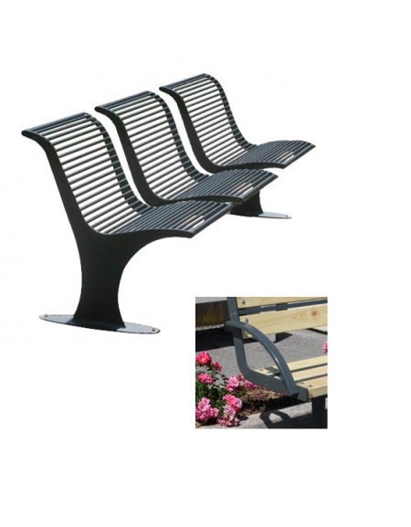 Panchina a tre sedute singole con schienale e coppia braccioli  realizzata in acciaio zincato e verniciato - cm 196