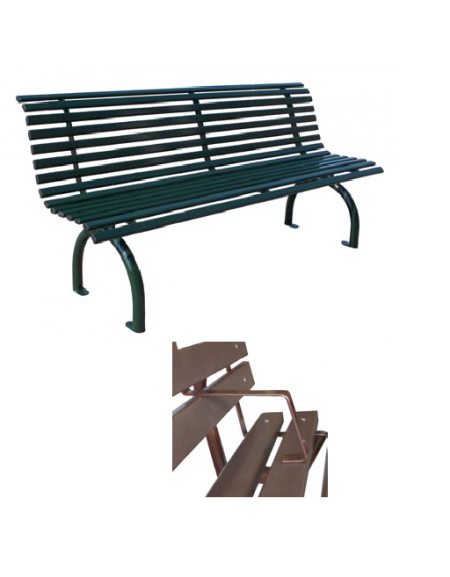 Panchina con schienale e braccioli realizzata in acciaio zincato e verniciato - COLORE A SCELTA - cm 200x61,1x86,5h